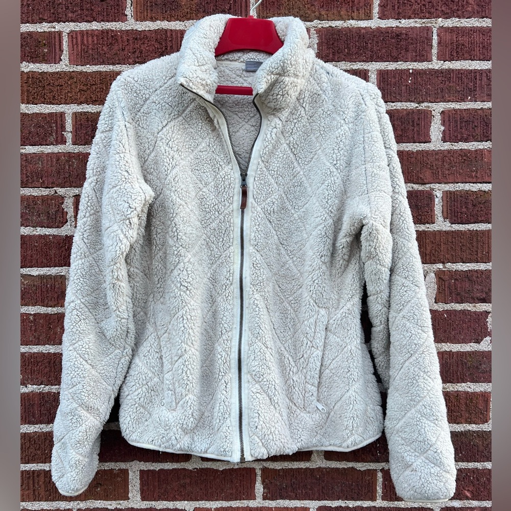 Columbia Quilted High Pile Fleece Full Zip Jacket Ivory Cream Color size Large